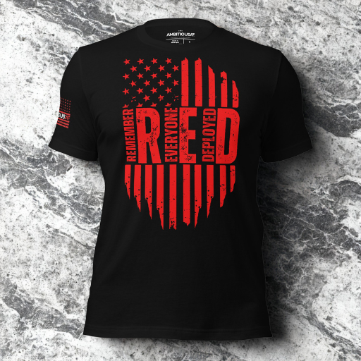 AMBITIOUS AF® 'R.E.D. Remember Everyone Deployed' 100% Airlume/Ring Spun Cotton, Unisex, Short Sleeve T-Shirt